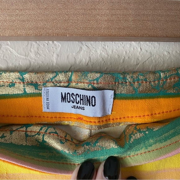 Moschino | Women's Y2K 2000s Colorful Stripe Metallic Capri Pants Size US 10 - Picture 4 of 7